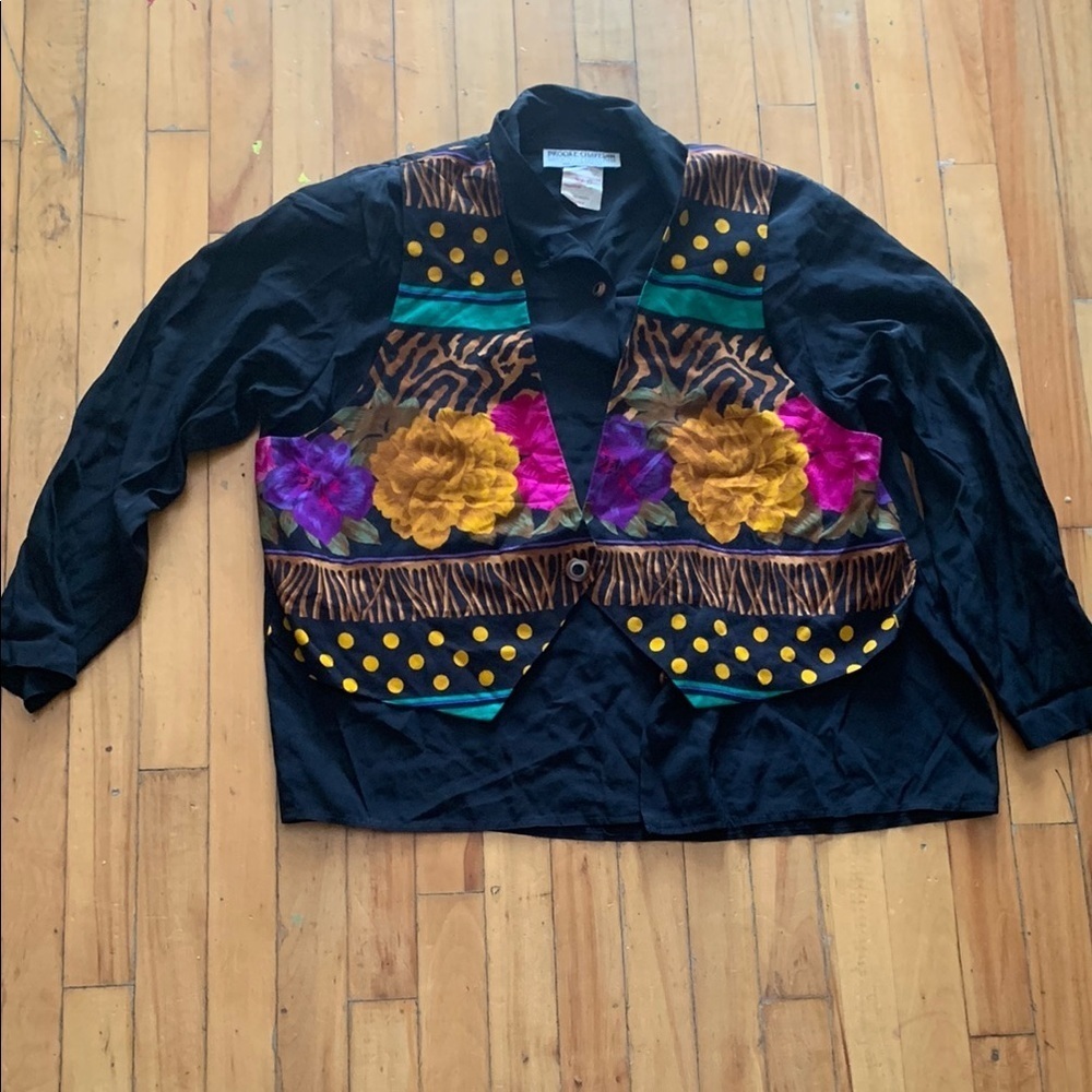 Brooke Chapman vintage button up shirt with attached‎ vest art to wear